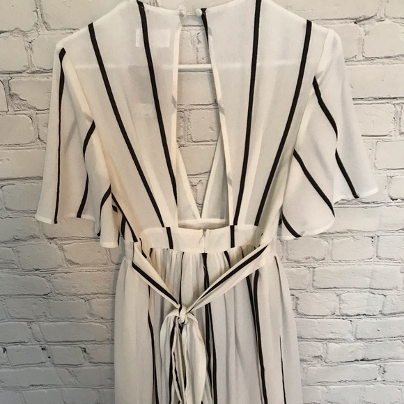 White Short Sleeve Maxi Romper with Black Stripes - Picture 4 of 4